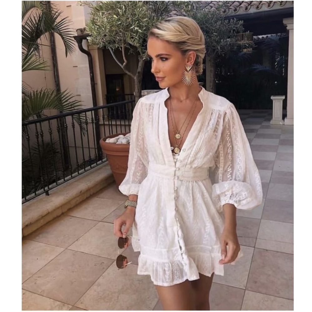 Boho chic gypsy white front tie Mini dress - Picture 2 of 4